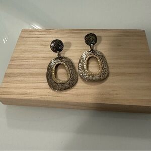 925 Sterling Silver Drop Stud Earrings w/14k Yellow Gold Plating NWOT